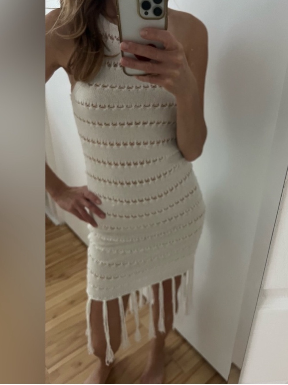 Missguided Cream Crochet Fringe Maxi Dress